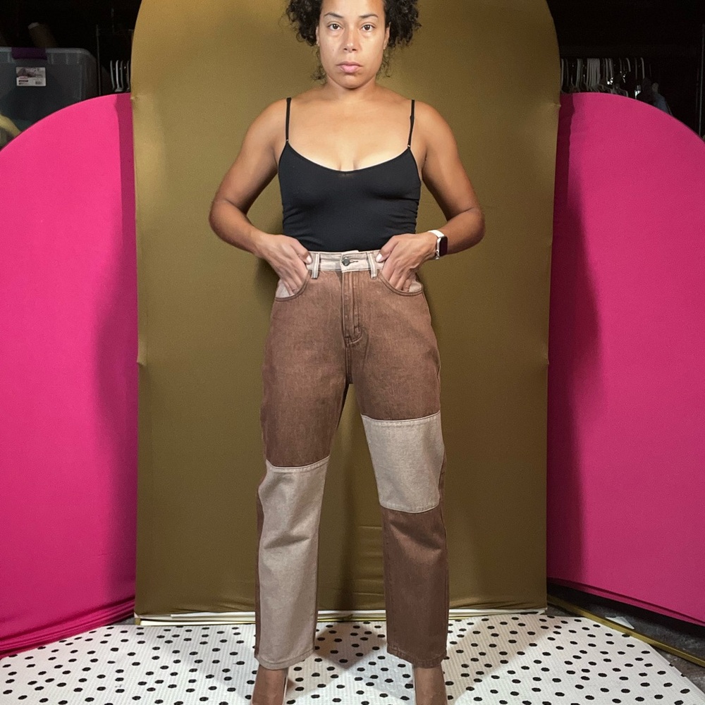 Chic Two-Tone Brown Women's Straight Leg Jeans